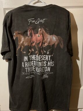 Black 'Free Spirit' Graphic Tee with Horse Print
